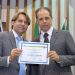 Deputado Bruno Peixoto e José Carlos, presidente do Sindilojas (Foto: Valdemy Teixeira)