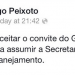 Thiago Peixoto confirmou a notícia pelo Facebook