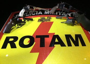 Armas apreendidas pelos policiais da Rotam (Foto: Divulgação/PM)
