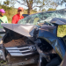 Honda City ficou com a frente destruída (Foto: Divulgação/whatsapp)