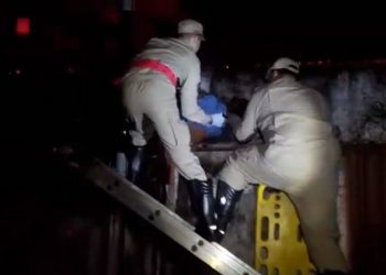 Bombeiros retiram ladrão de cerca elétrica / Foto: Reprodução