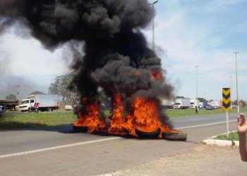 Caminhoneiros queimam pneus em rodovia goiana (Foto: Divulgação/PRF)