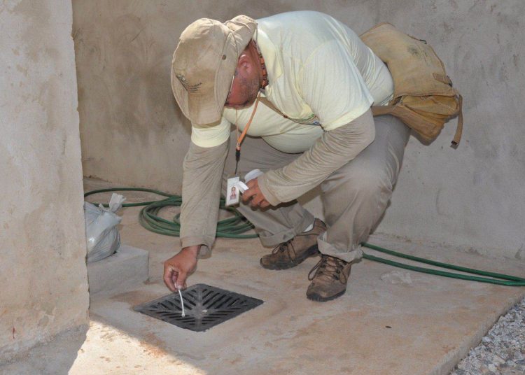 Funcionário da saúde tenta eliminar mosquito(Foto: Divulgação prefeitura de Goiânia)
