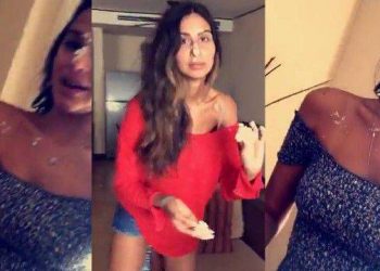 Bruna Marquezine faz guerra de bolo com filha de Bebeto (Foto: Reprodução/Snapchat)