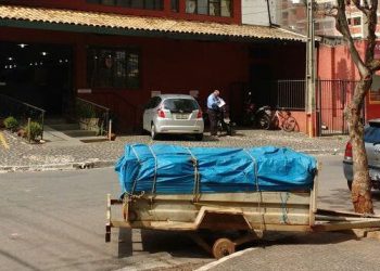 Carreta estava acorrentada a árvore, impossibilitando que ela fosse levada por completo (Foto: Folha Z)