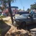 Foragido da justiça que estava neste veículo colidiu no poste | Foto: Folha Z
