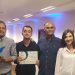 3° Prêmio Sincor Goiás de Jornalismo. Da esquerda para a direita, Jacqueline, Guilherme, Thiago, Altemar, Thais e João Paulo | Foto: Folha Z