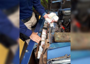 Com droga no para-lama, casal é preso traficando do Paraguai para Goiânia | Foto: Divulgação/ PRF