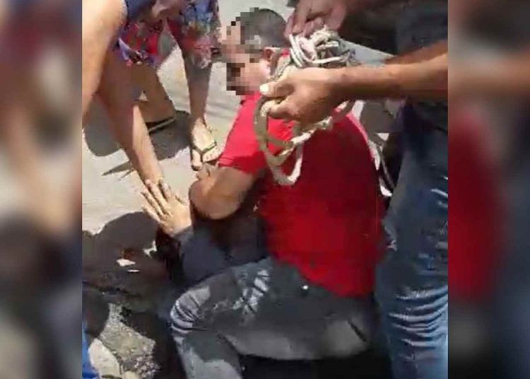 Suspeito roubar amarrado Aparecida