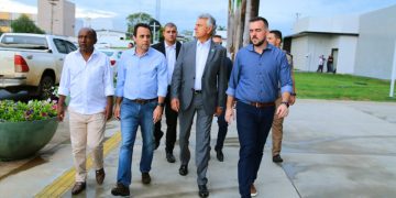 Caiado visitou a Cidade Administrativa de Aparecida. Na imagem, Marlúcio Pereira, Veter Martins, Ronaldo Caiado e Gustavo Mendanha | Foto: Divulgação