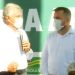 Ronaldo Caiado e Gustavo Mendanha durante cerimônia que deu pontapé inicial da vacinação contra covid-19 em Aparecida de Goiânia