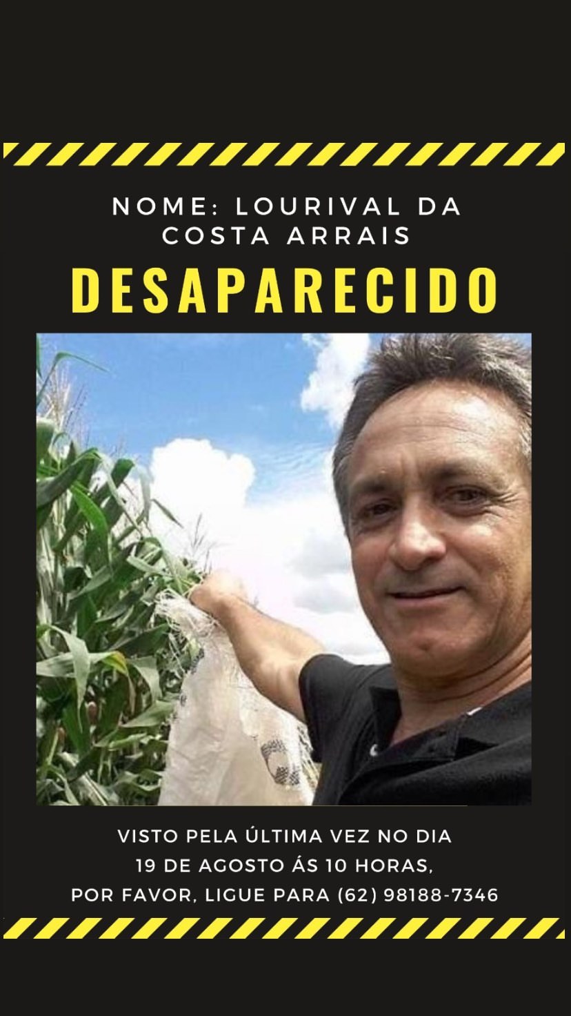 Lourival da Costa Arrais está desaparecido desde a manhã de 5ª feira (20) | Foto: Divulgação