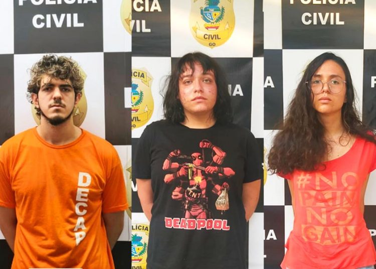 Enzo Jacomini, Jeferson Rodrigues e Raíssa Borges foram presos suspeitos de matar jovem de 18 anos em Goiânia | Foto: Divulgação / PCGO