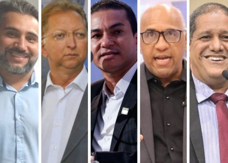 Johnathan Medeiros (sec. municipal em Aparecida), João Campos (deputado federal), Marcos Pereira (deputado federal), Rogério Cruz (prefeito de Goiânia) e Jefferson Rodrigues (deputado estadual) são filiados ao Republicanos | Foto: Reprodução