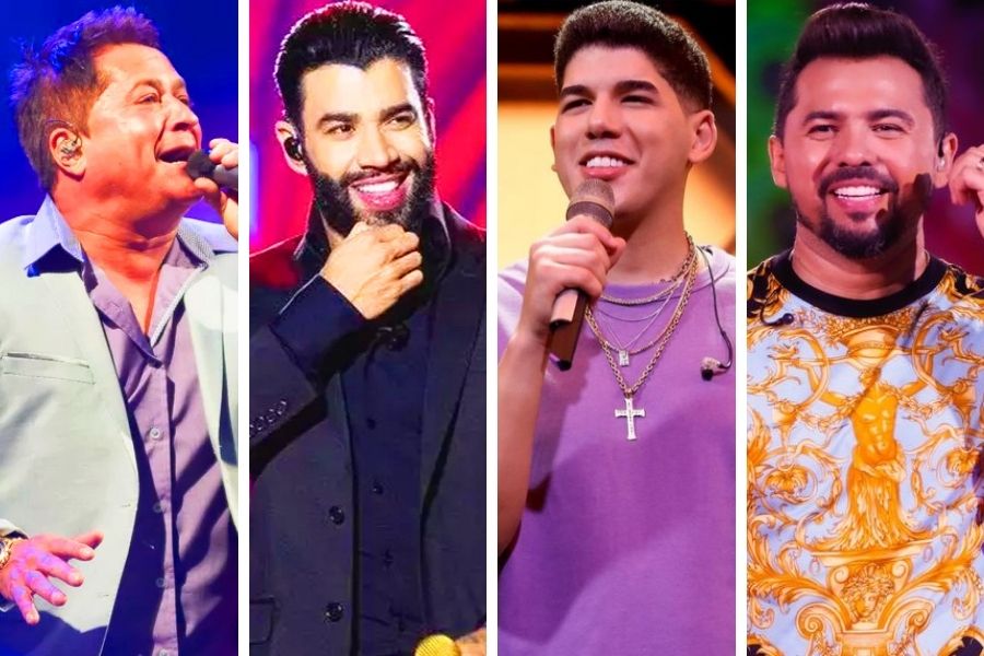 Leonardo, Gusttavo Lima, Zé Vaqueiro e Xand Avião vão se apresentar no Aparecida é Show 2022 do centenário | Foto: Montagem / FZ