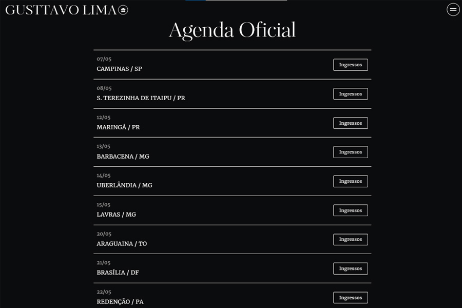 Agenda de Gusttavo Lima | Foto: Reprodução
