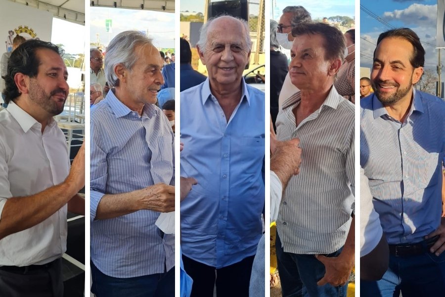Carlos Júnior, Paulo Ortegal, Mauro Miranda, Nailton Oliveira e Samuel Belchior durante inauguração do viaduto Iris Rezende Machado, em Goiânia | Fotos: Folha Z