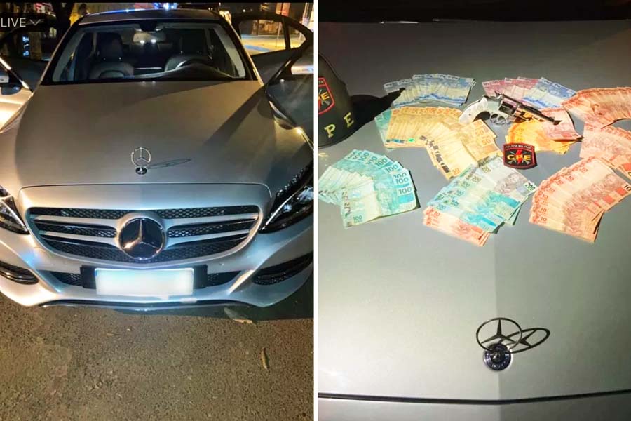 Criminosos abandonaram carro e dinheiro roubados após confronto com a PM em Anápolis | Foto: Divulgação / PMGO