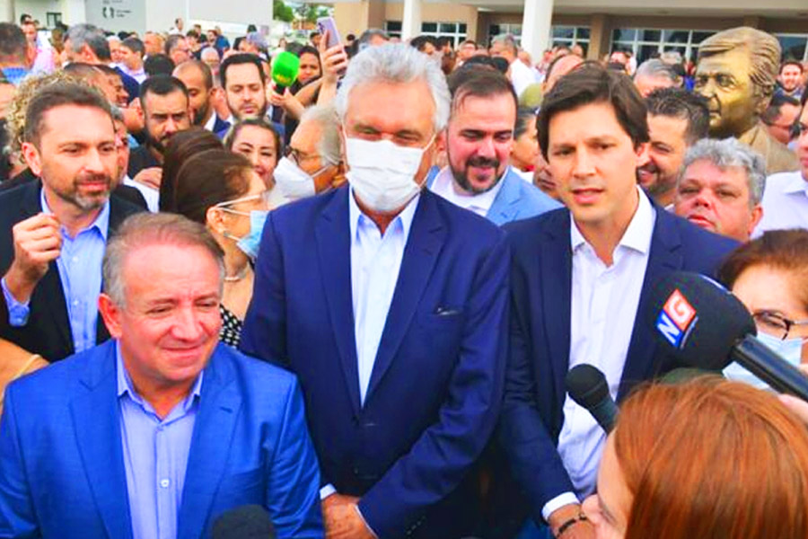 Vilmar Mariano, Ronaldo Caiado, Gustavo Mendanha e Daniel Vilela em homenagem a Maguito Vilela | Foto: Claudivino Antunesnix 2021 | Foto: Divulgação