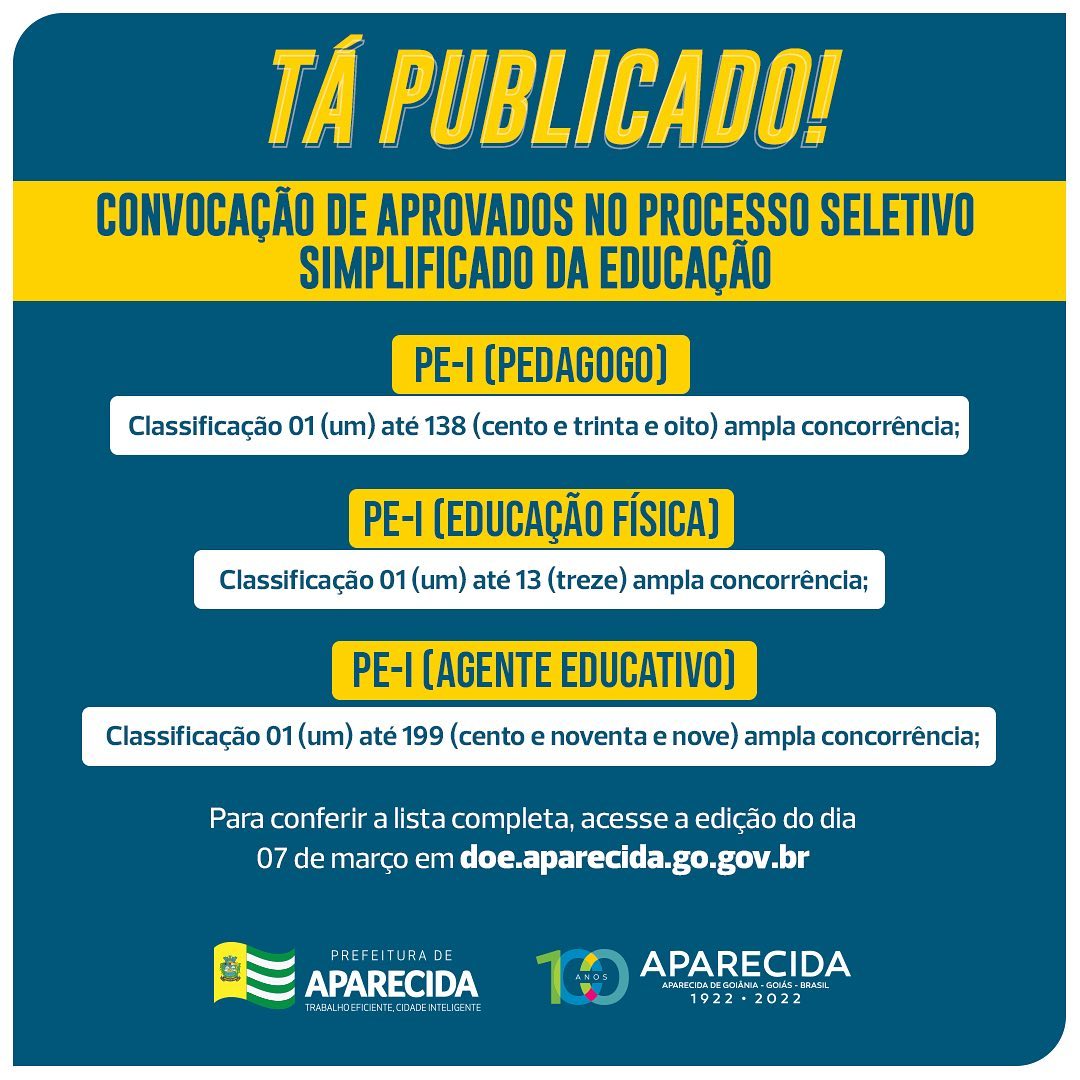 Processo seletivo para a educação de Aparecida de Goiânia | Foto: divulgação/secom/Instagram