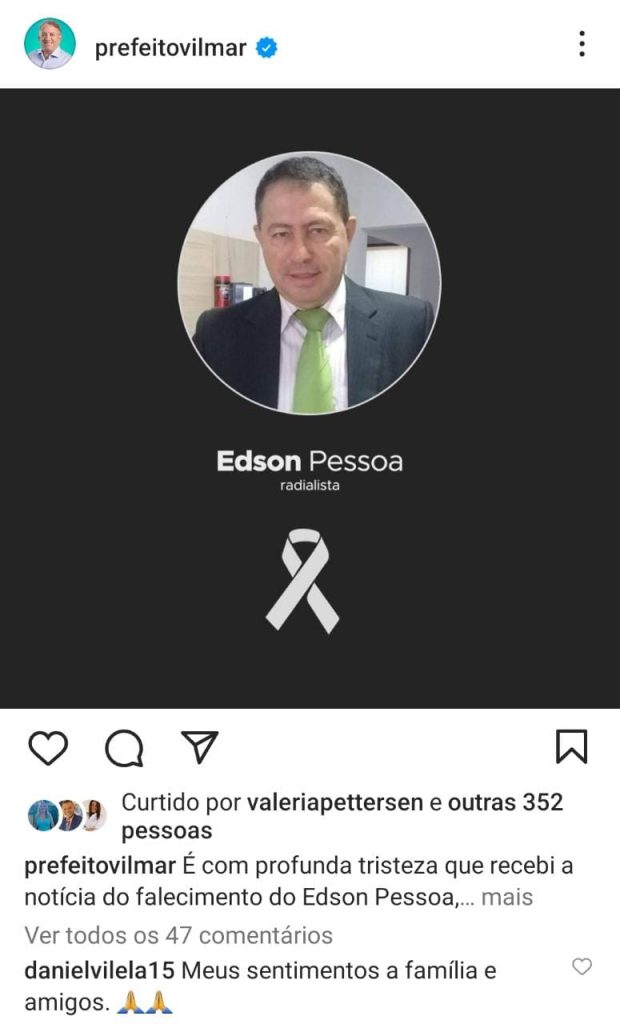 Prefeito Vilmar Mariano prestou homenagem ao jornalista que atuava em Aparecida de Goiânia | Foto: Reprodução